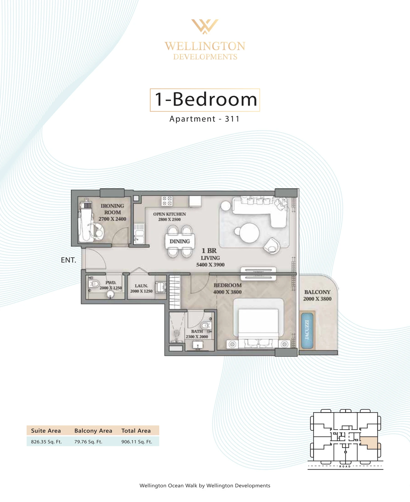Floor plan for 1 Bedroom Apartment — Layout 12