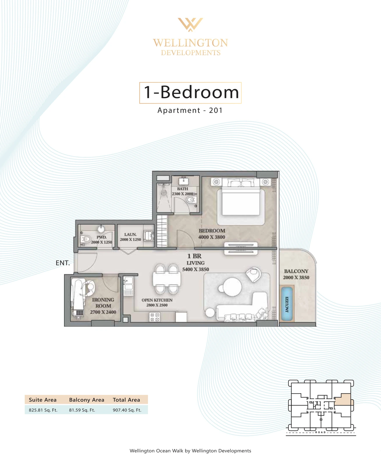 Floor plan for 1 Bedroom Apartment — Layout 01