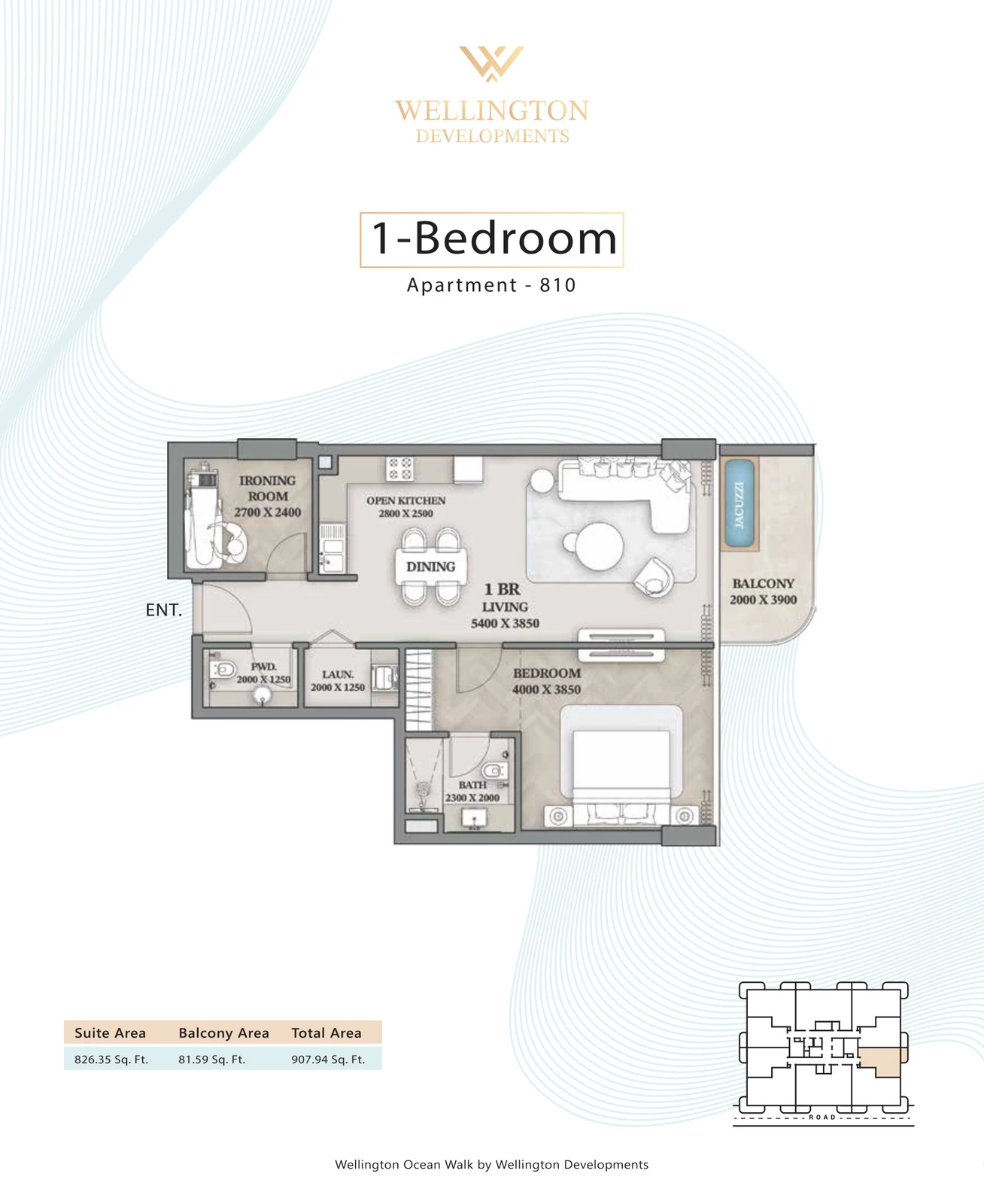 Floor plan for 1 Bedroom Apartment — Layout 36