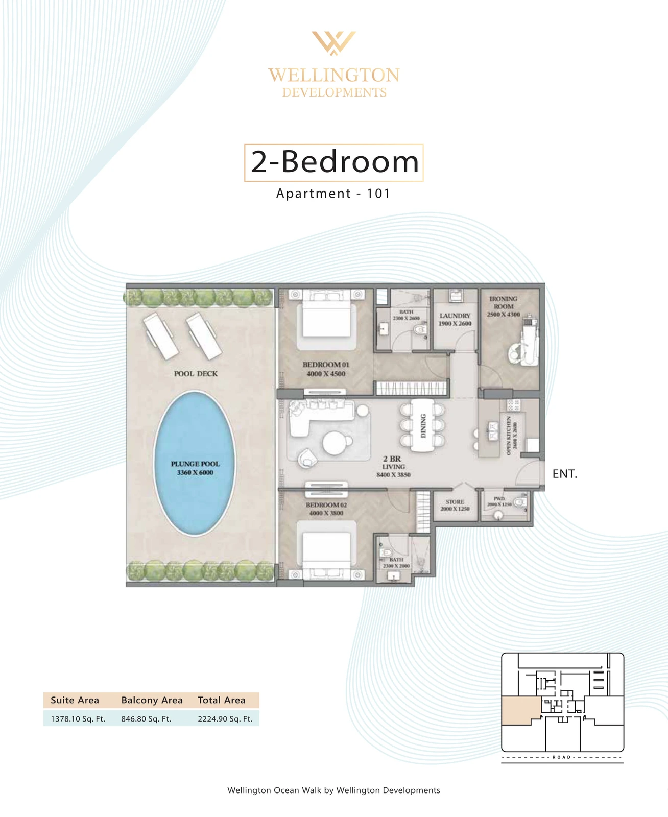 Floor plan for 2 Bedroom Apartment — Layout 01