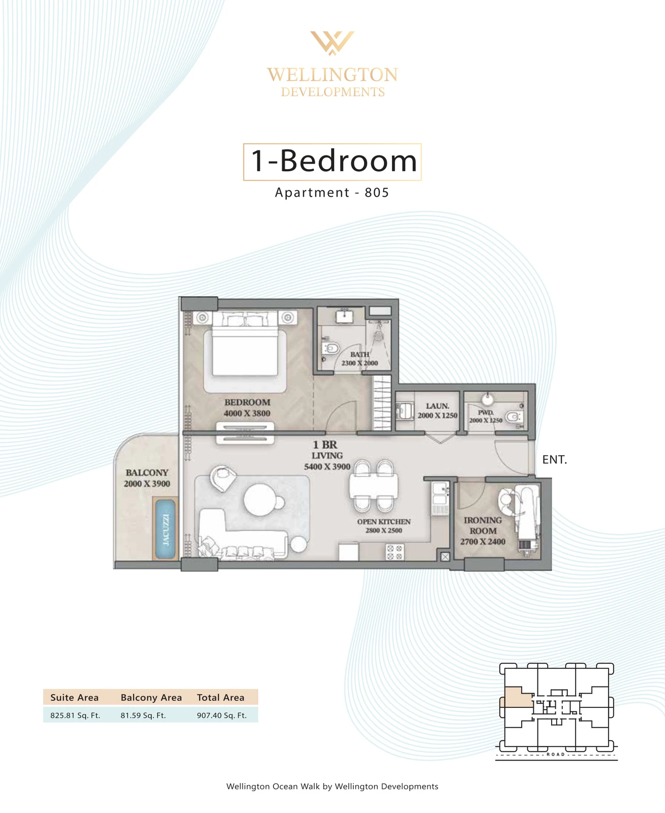 Floor plan for 1 Bedroom Apartment — Layout 34