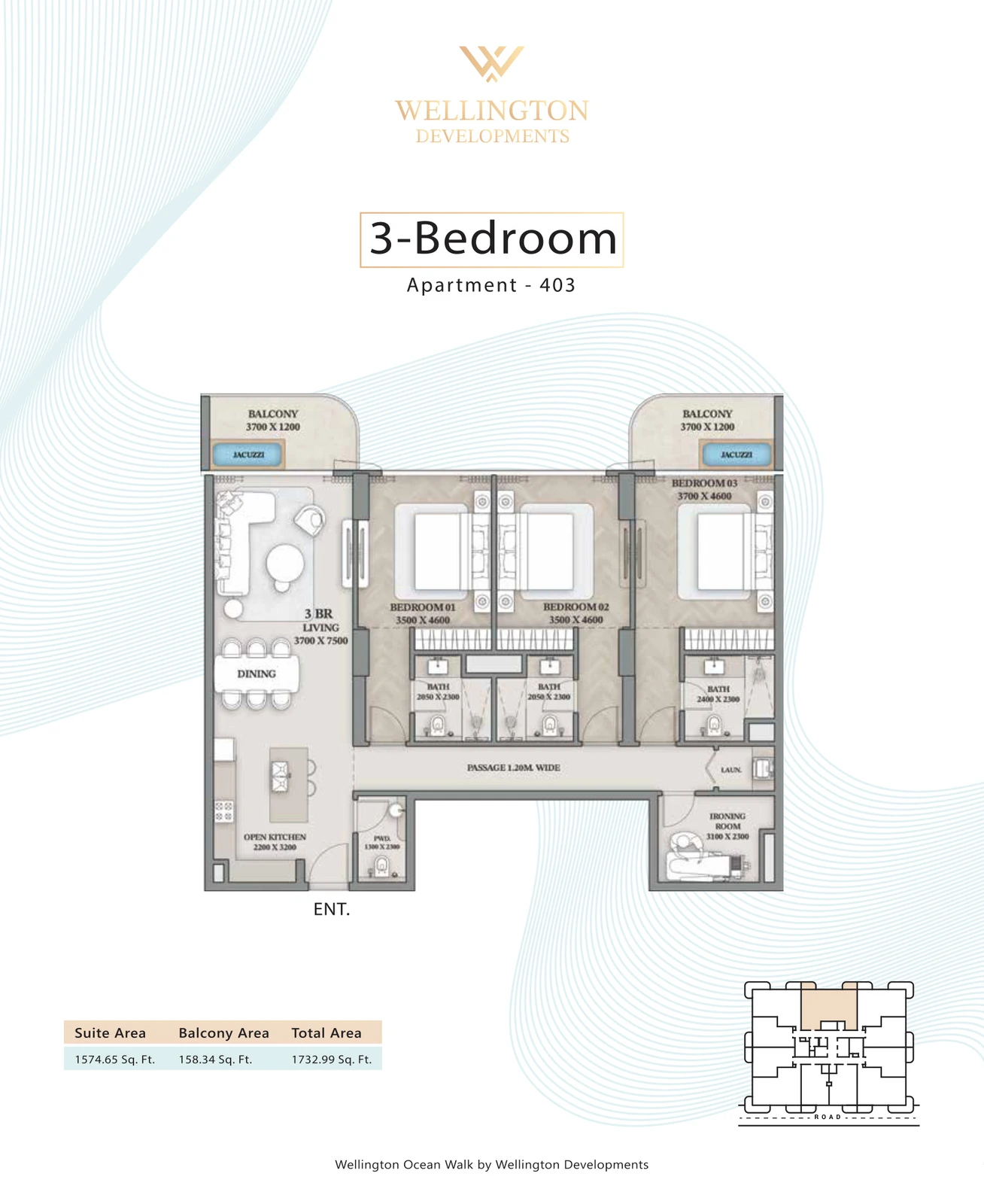 Floor plan for 3 Bedroom Apartment — Layout 04