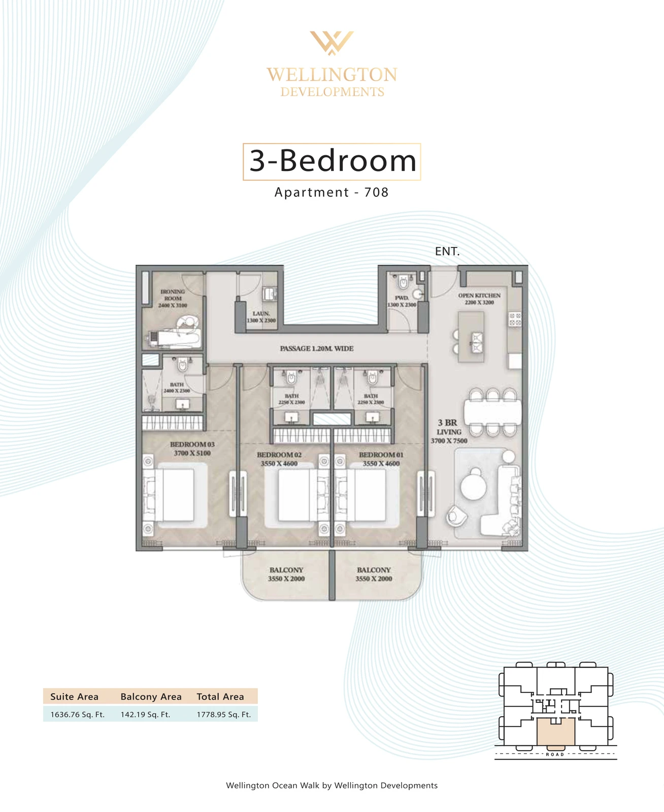 Floor plan for 3 Bedroom Apartment — Layout 09