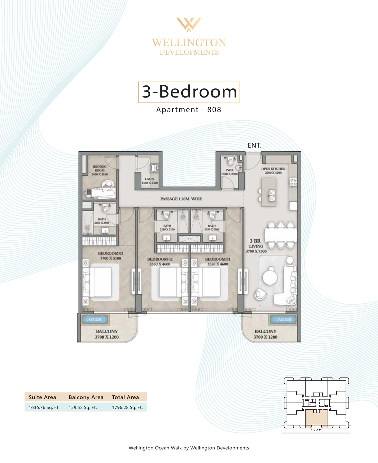 Floor plan for 3 Bedroom Apartment — Layout 11