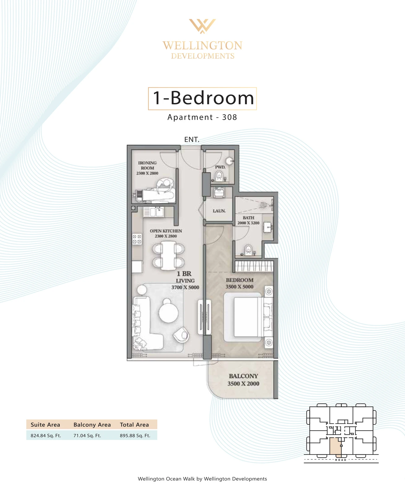 Floor plan for 1 Bedroom Apartment — Layout 10