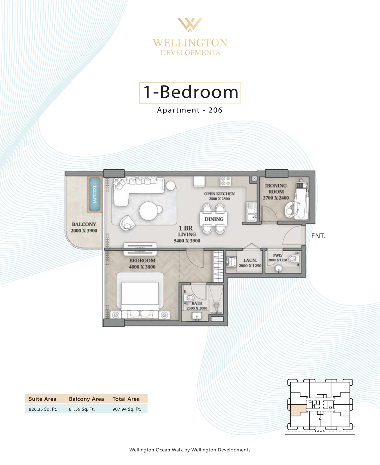 Floor plan for 1 Bedroom Apartment — Layout 03
