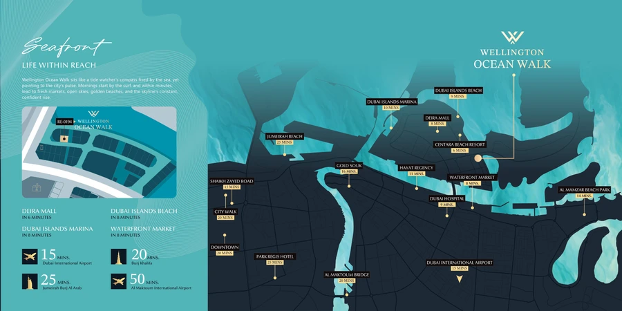 Location map for Wellington Ocean Walk on Dubai Islands.