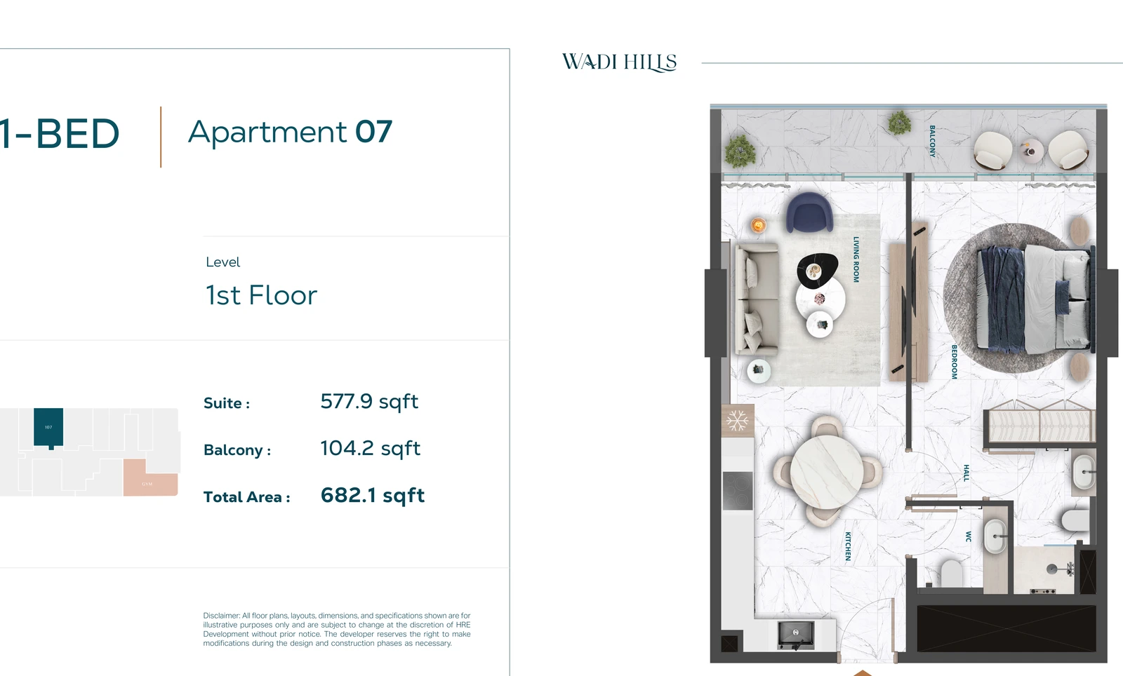 Floor plan for 1 Bedroom Apartment 07 — First Floor