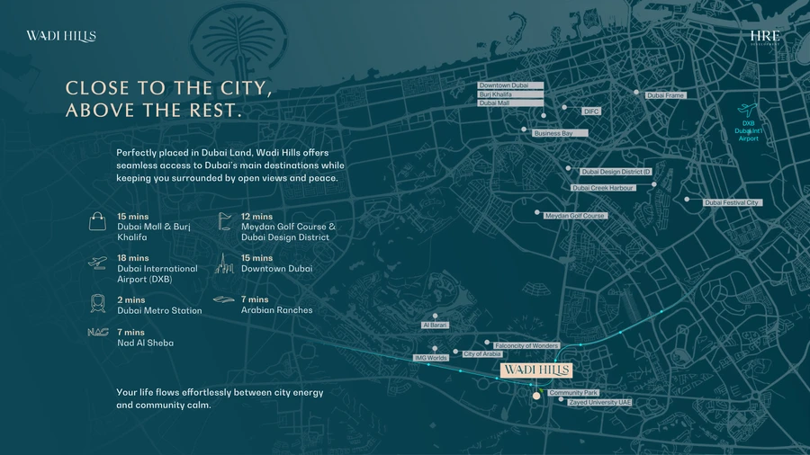 Wadi Hills location map in Dubailand, Dubai