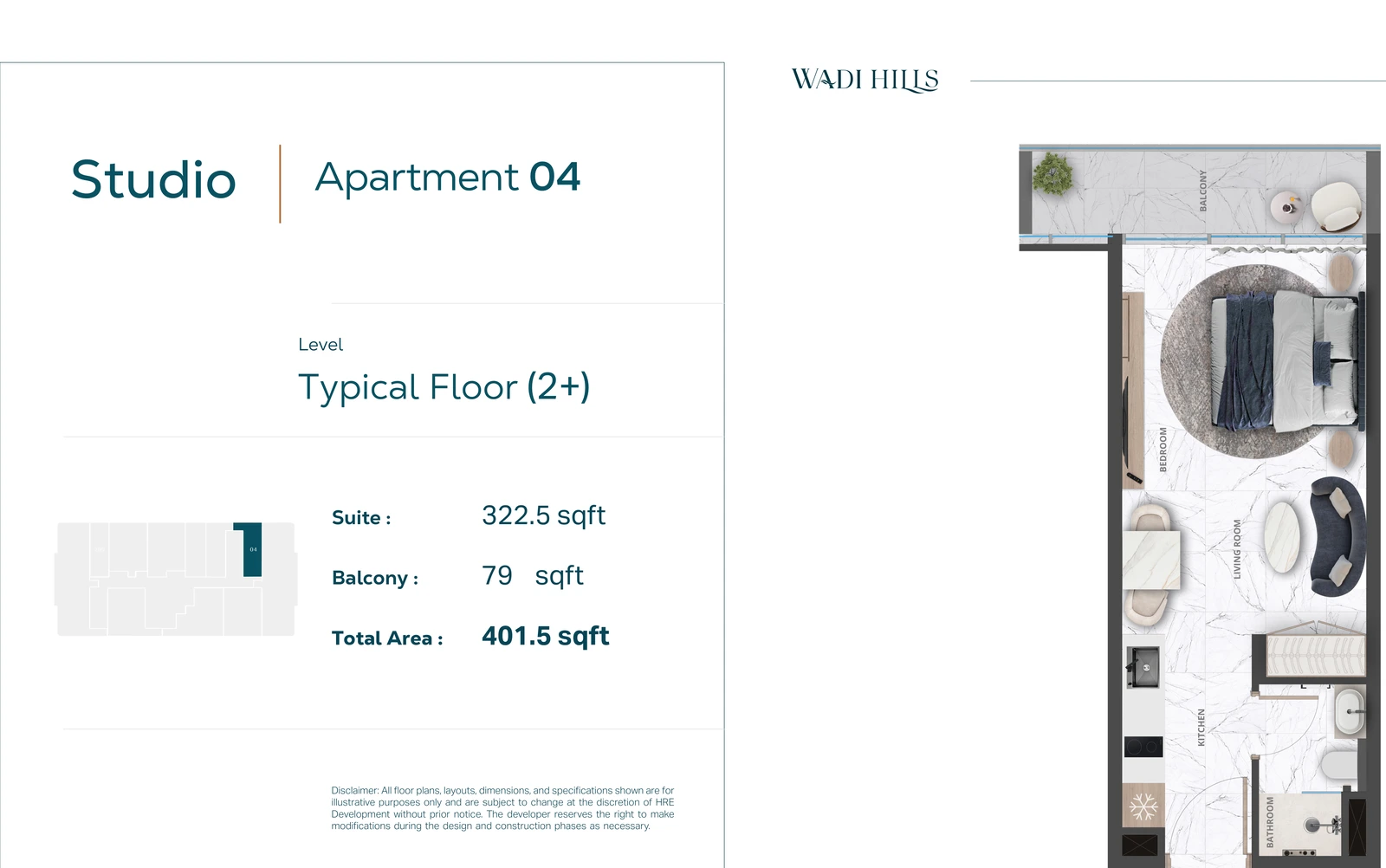 Floor plan for Studio Apartment 04 — Typical Floor