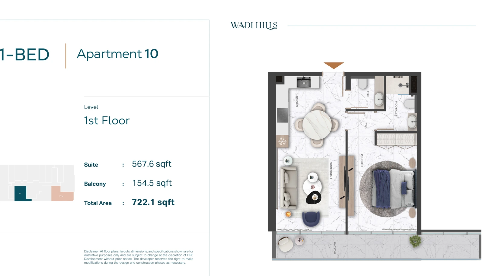 Floor plan for 1 Bedroom Apartment 10 — First Floor