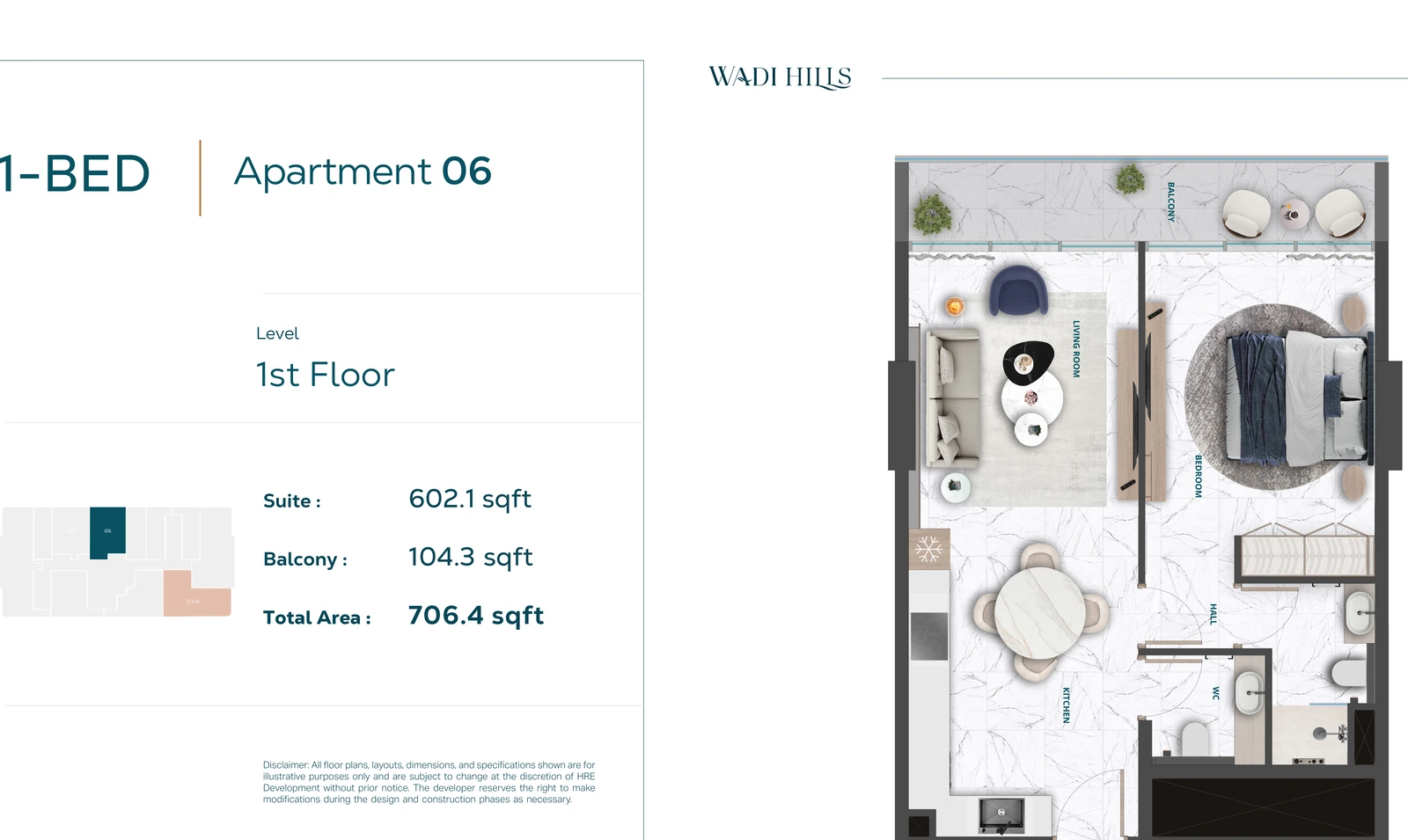 Floor plan for 1 Bedroom Apartment 06 — First Floor