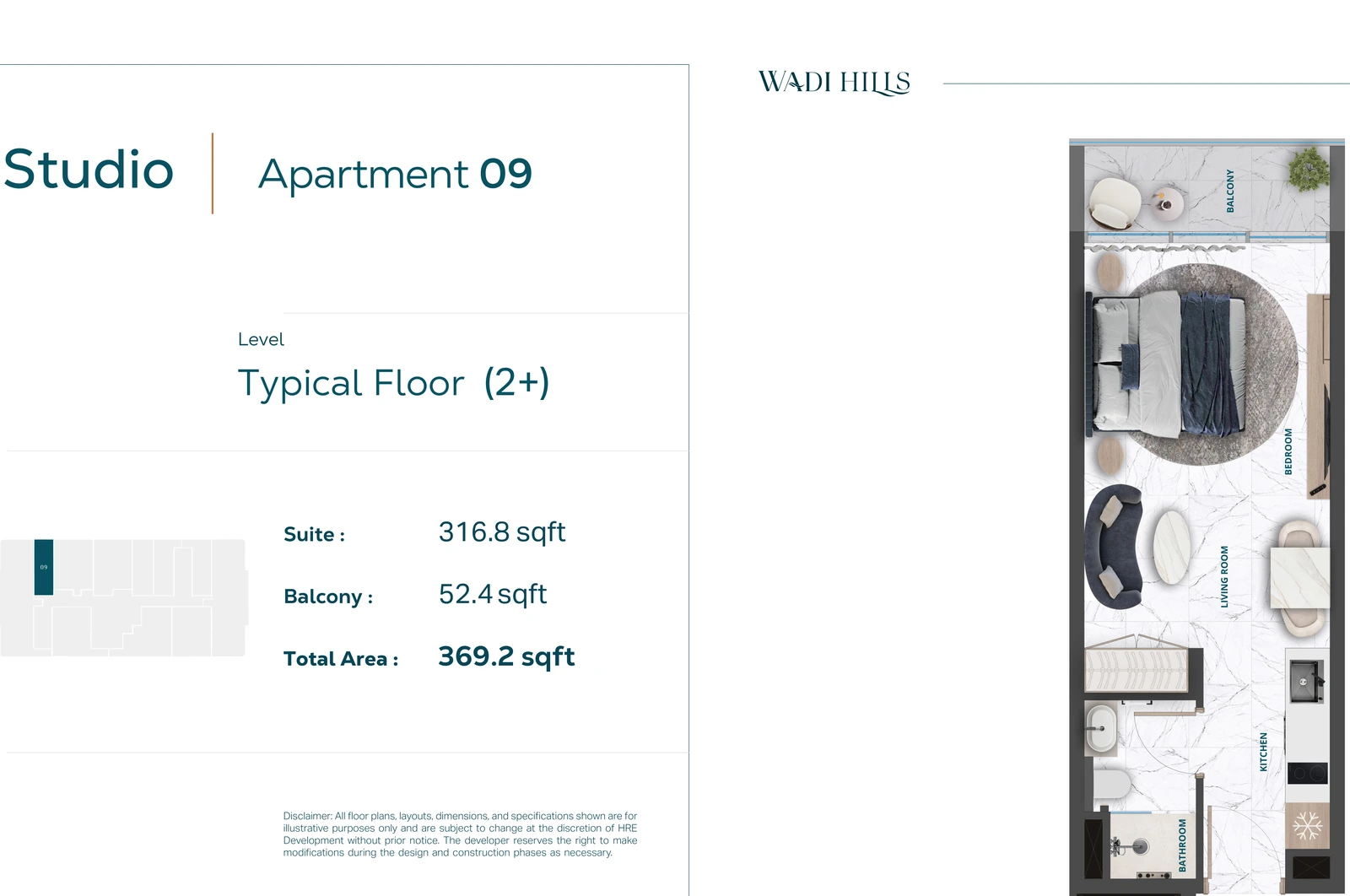 Floor plan for Studio Apartment 09 — Typical Floor