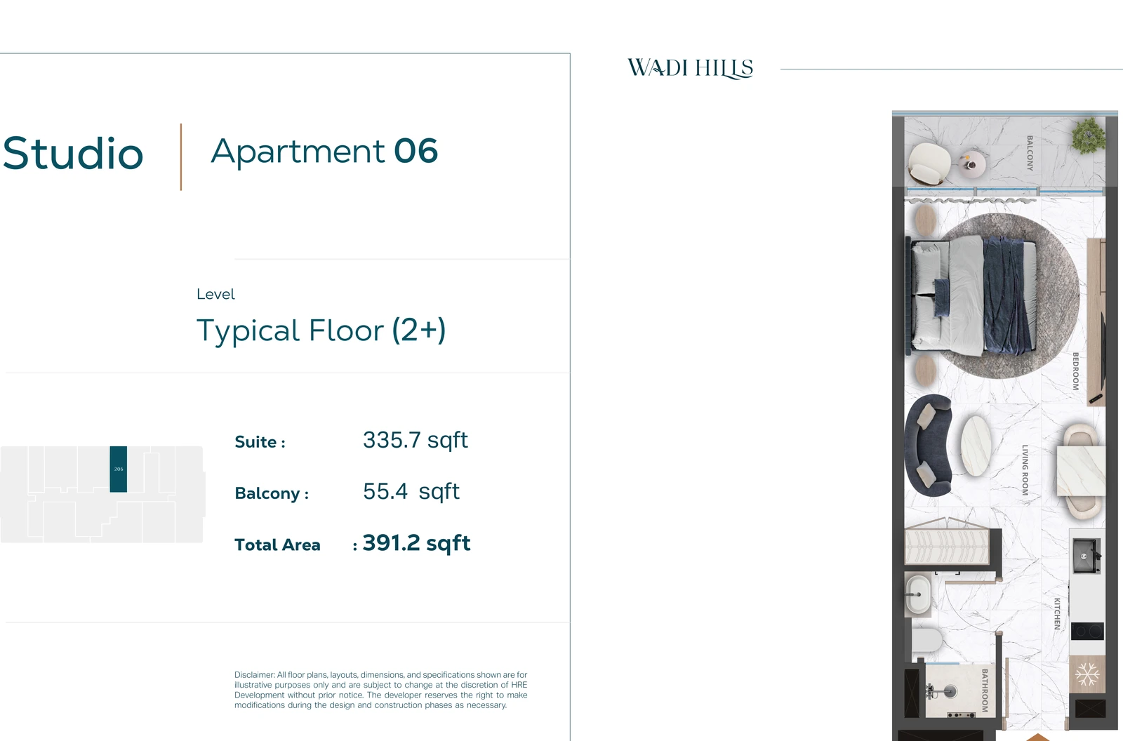 Floor plan for Studio Apartment 06 — Typical Floor
