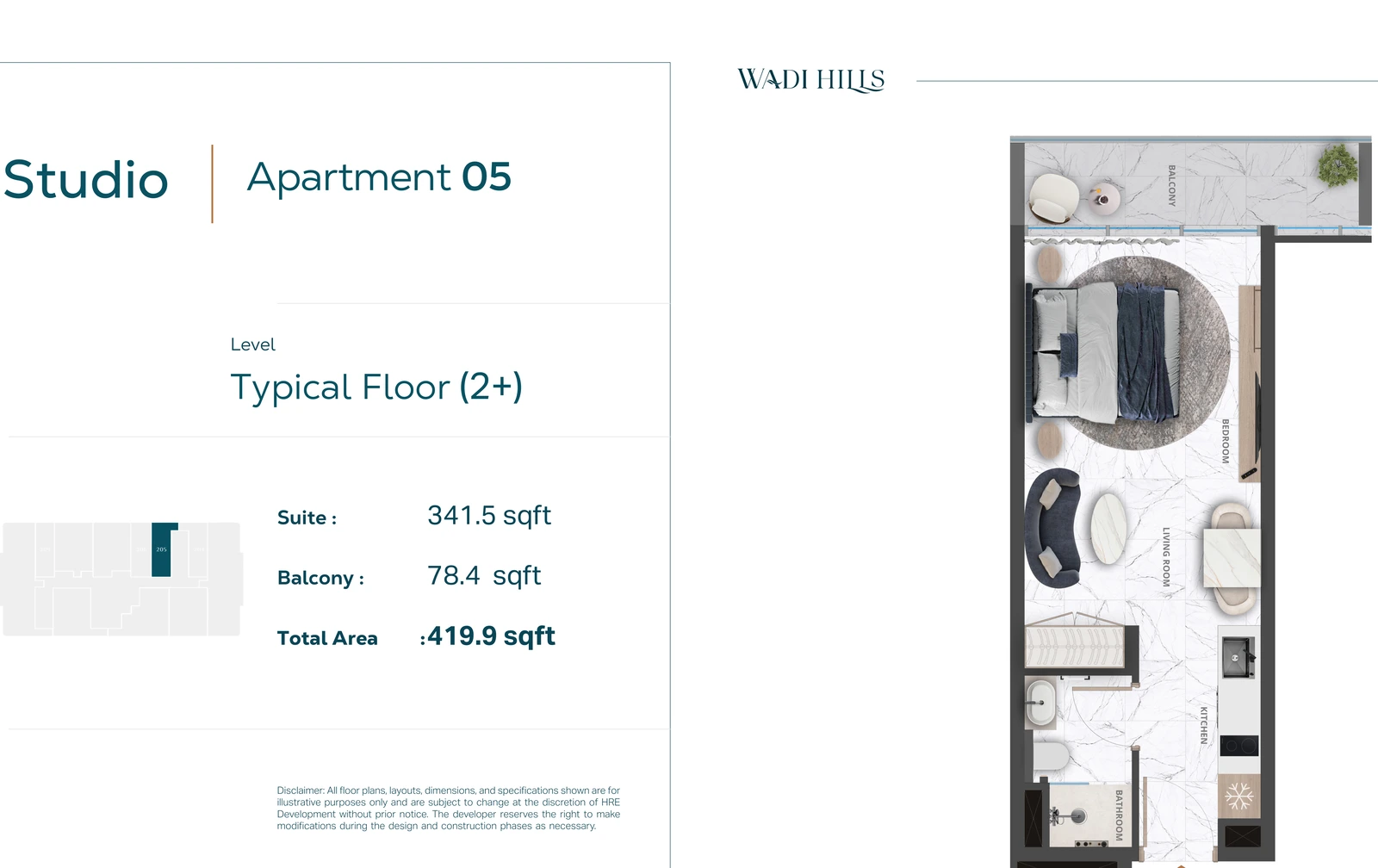 Floor plan for Studio Apartment 05 — Typical Floor