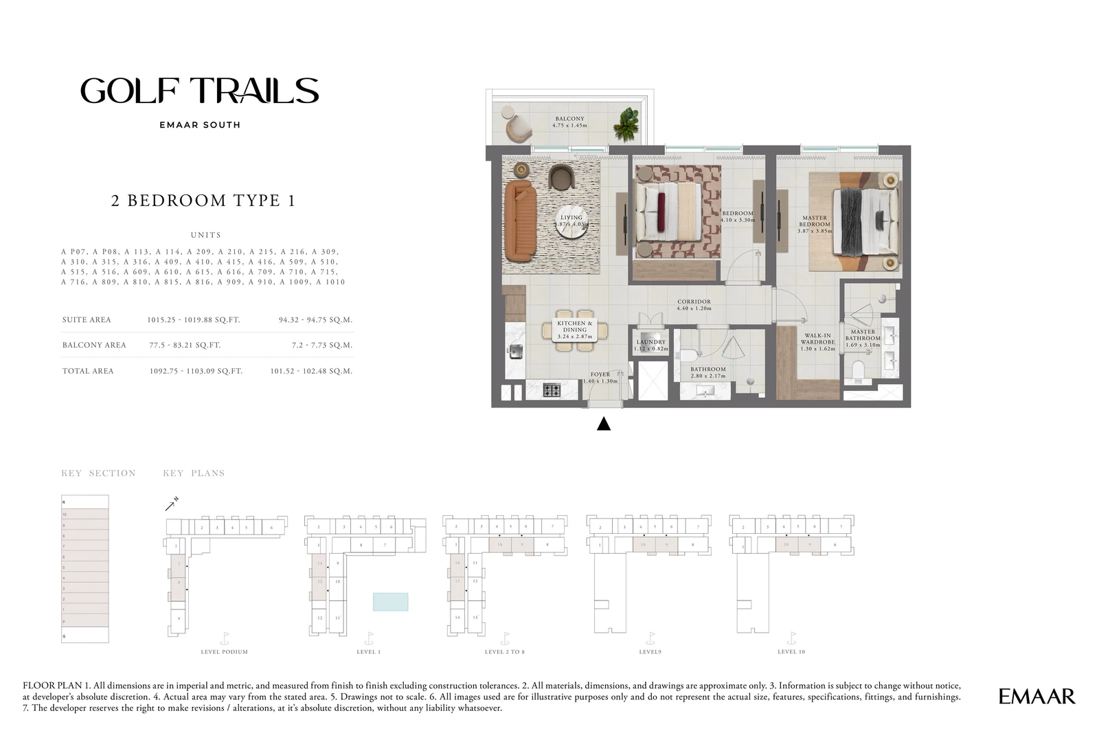 Floor plan for 2 Bedroom Apartment — Type 1