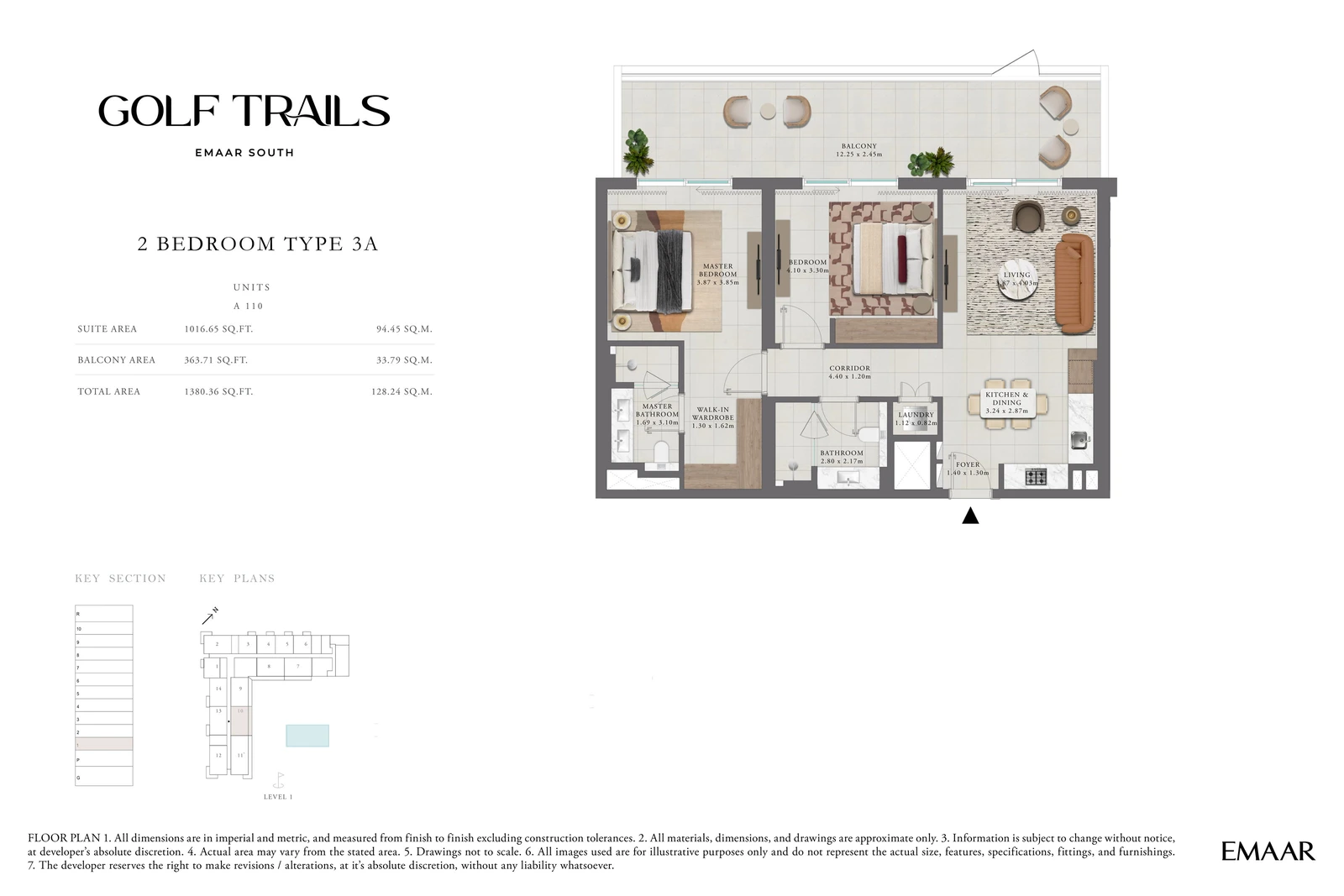 Floor plan for 2 Bedroom Apartment — Type 3A
