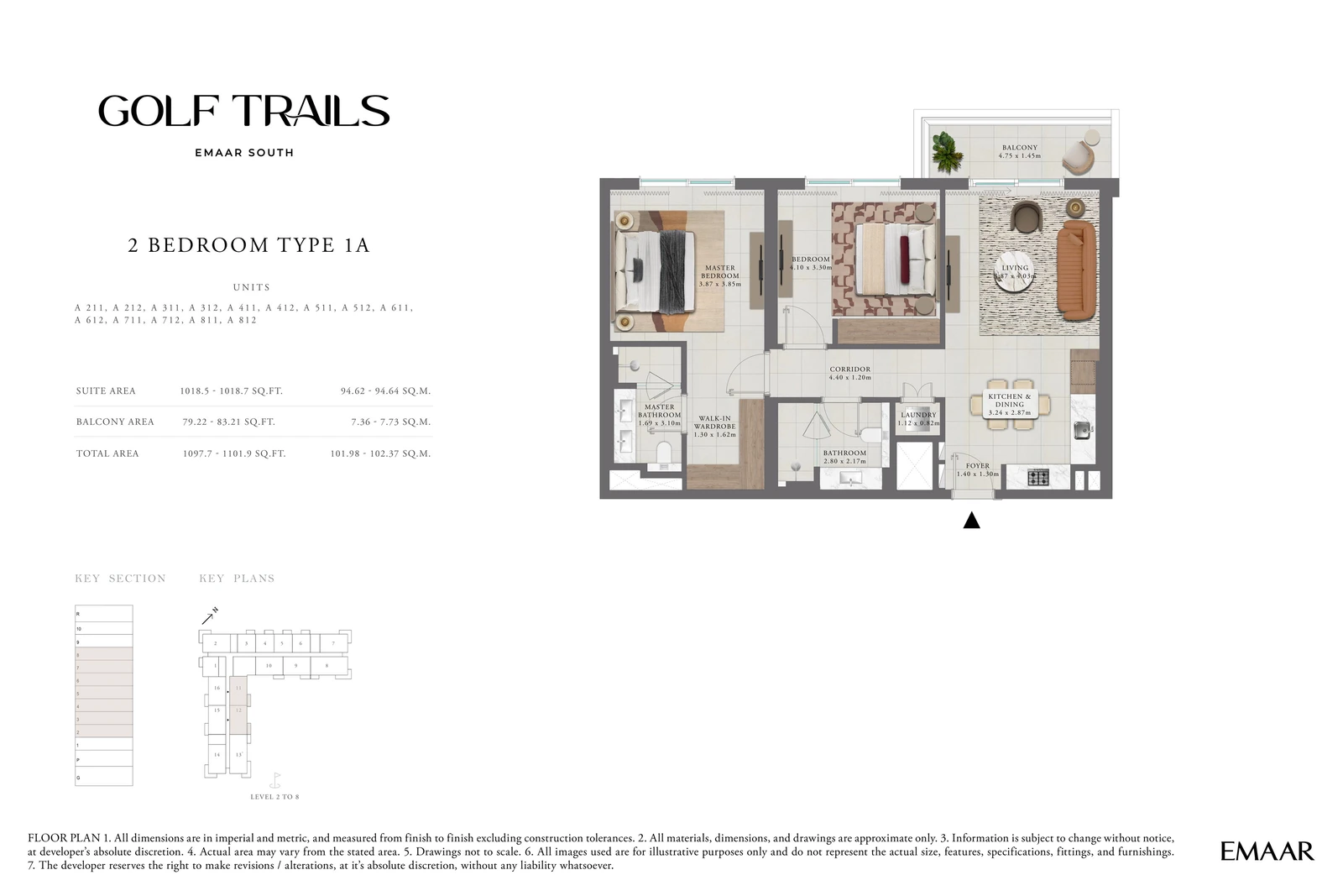Floor plan for 2 Bedroom Apartment — Type 1A