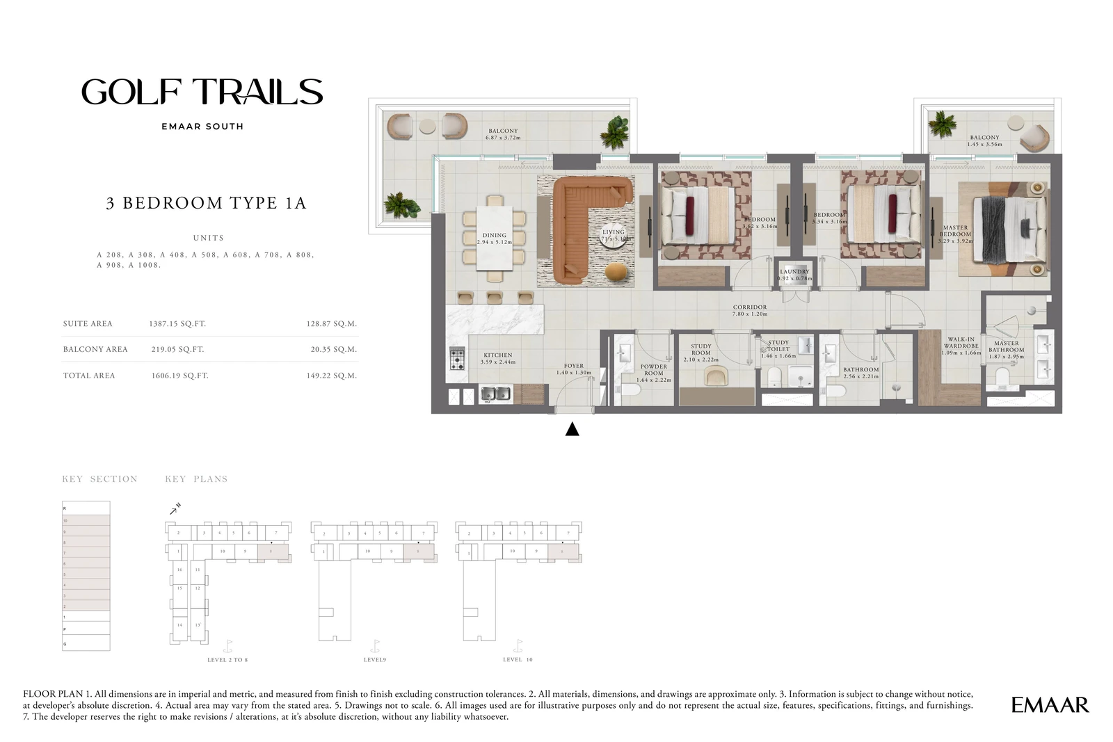 Floor plan for 3 Bedroom Apartment — Type 1A