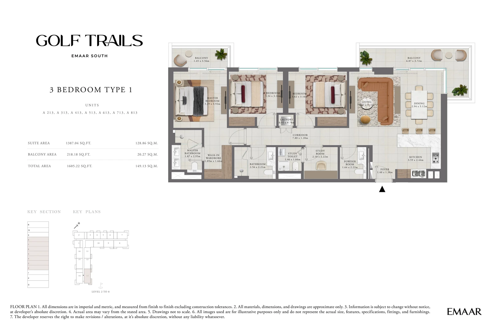 Floor plan for 3 Bedroom Apartment — Type 1