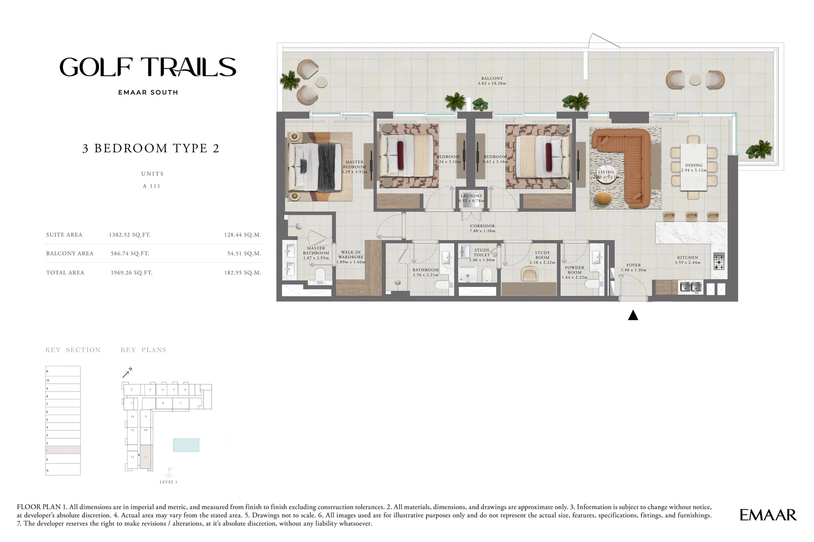 Floor plan for 3 Bedroom Apartment — Type 2