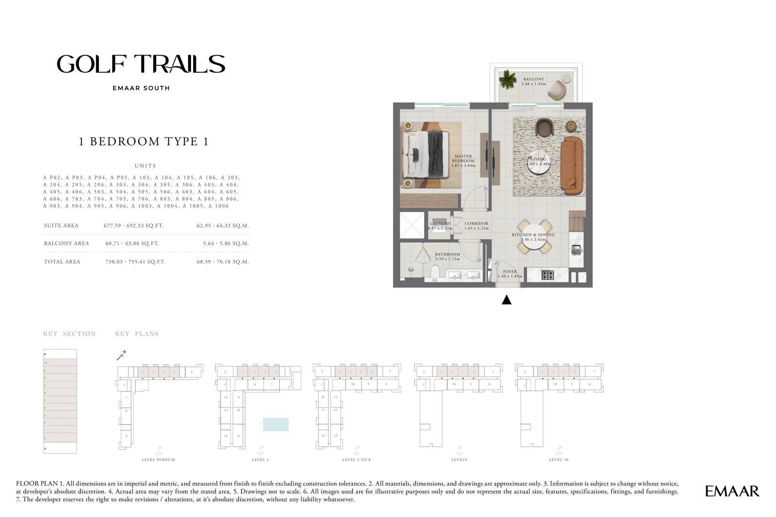 Floor plan for 1 Bedroom Apartment — Type 1