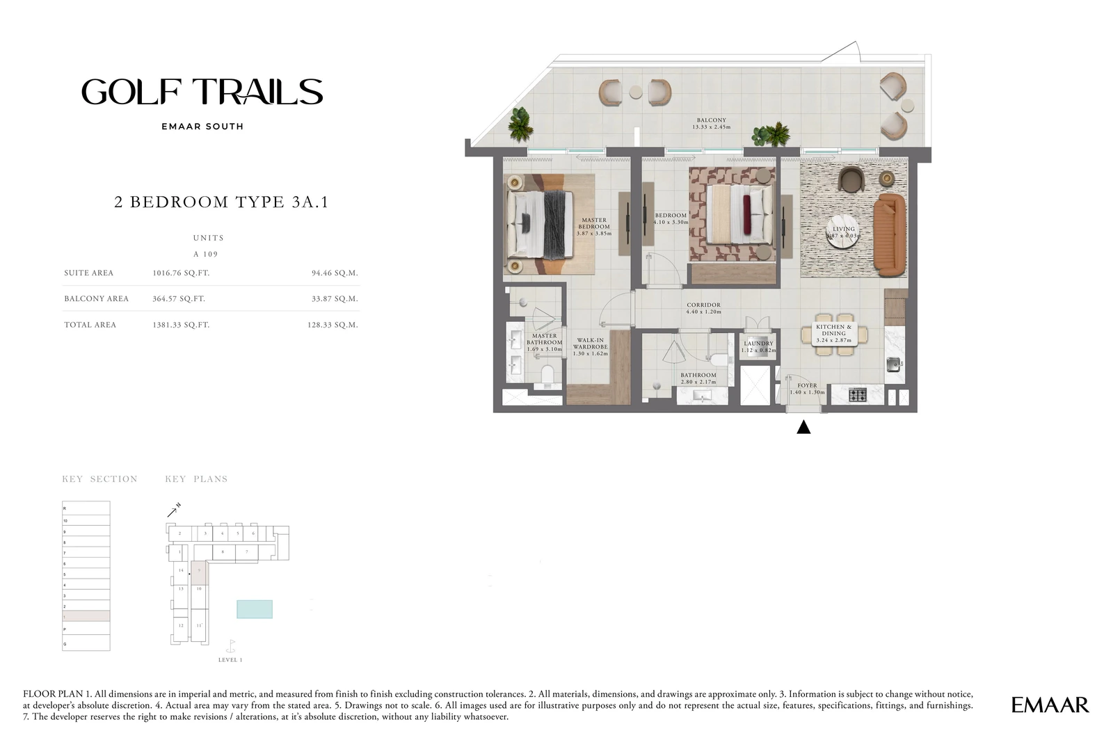 Floor plan for 2 Bedroom Apartment — Type 3A.1