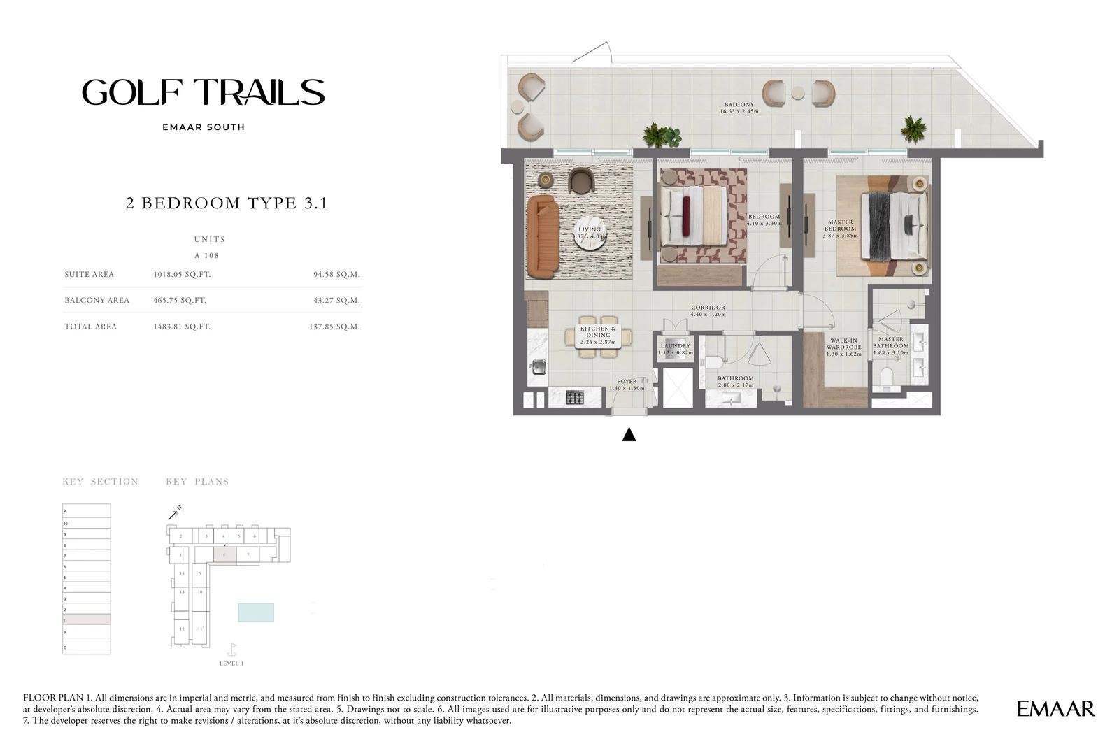 Floor plan for 2 Bedroom Apartment — Type 3.1