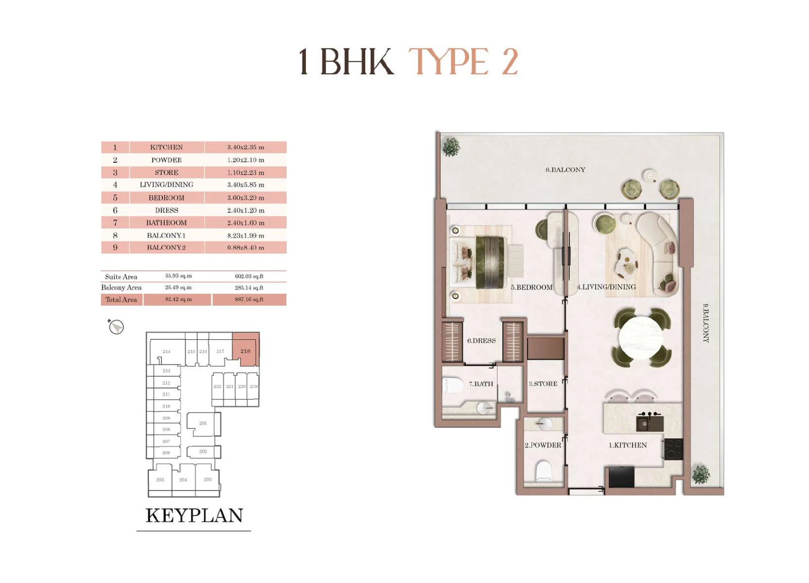 Floor plan for 1 Bedroom - Type 2