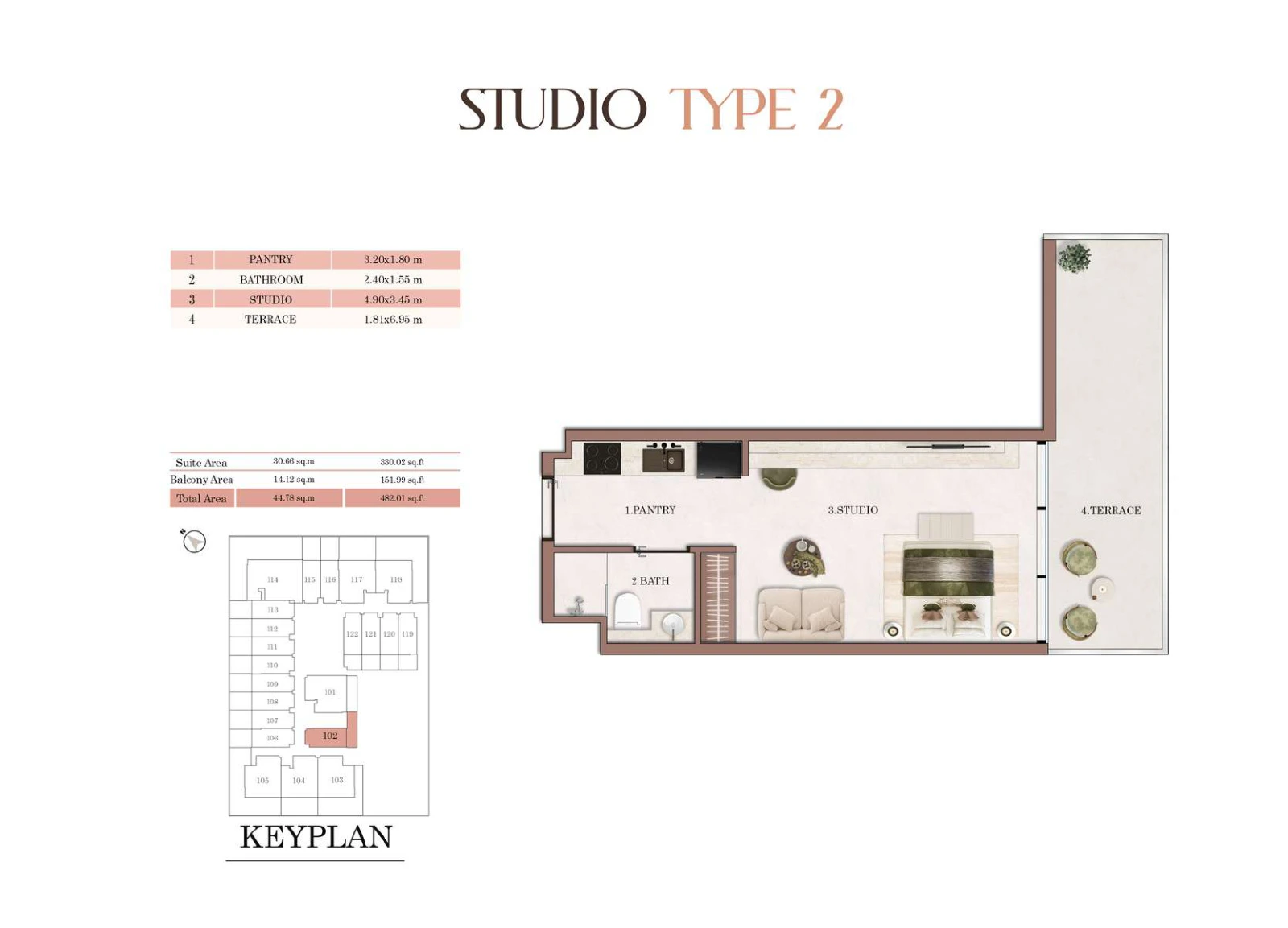 Floor plan for Studio - Type 2