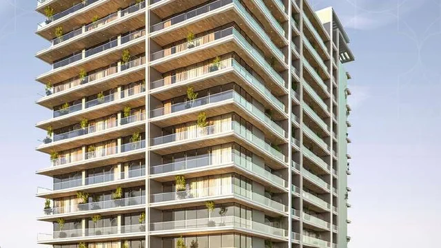 Havencia residential tower and podium in Dubai Land Residence Complex.