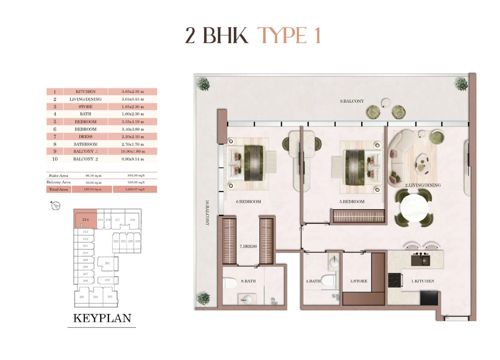 Floor plan for 2 Bedroom - Type 1