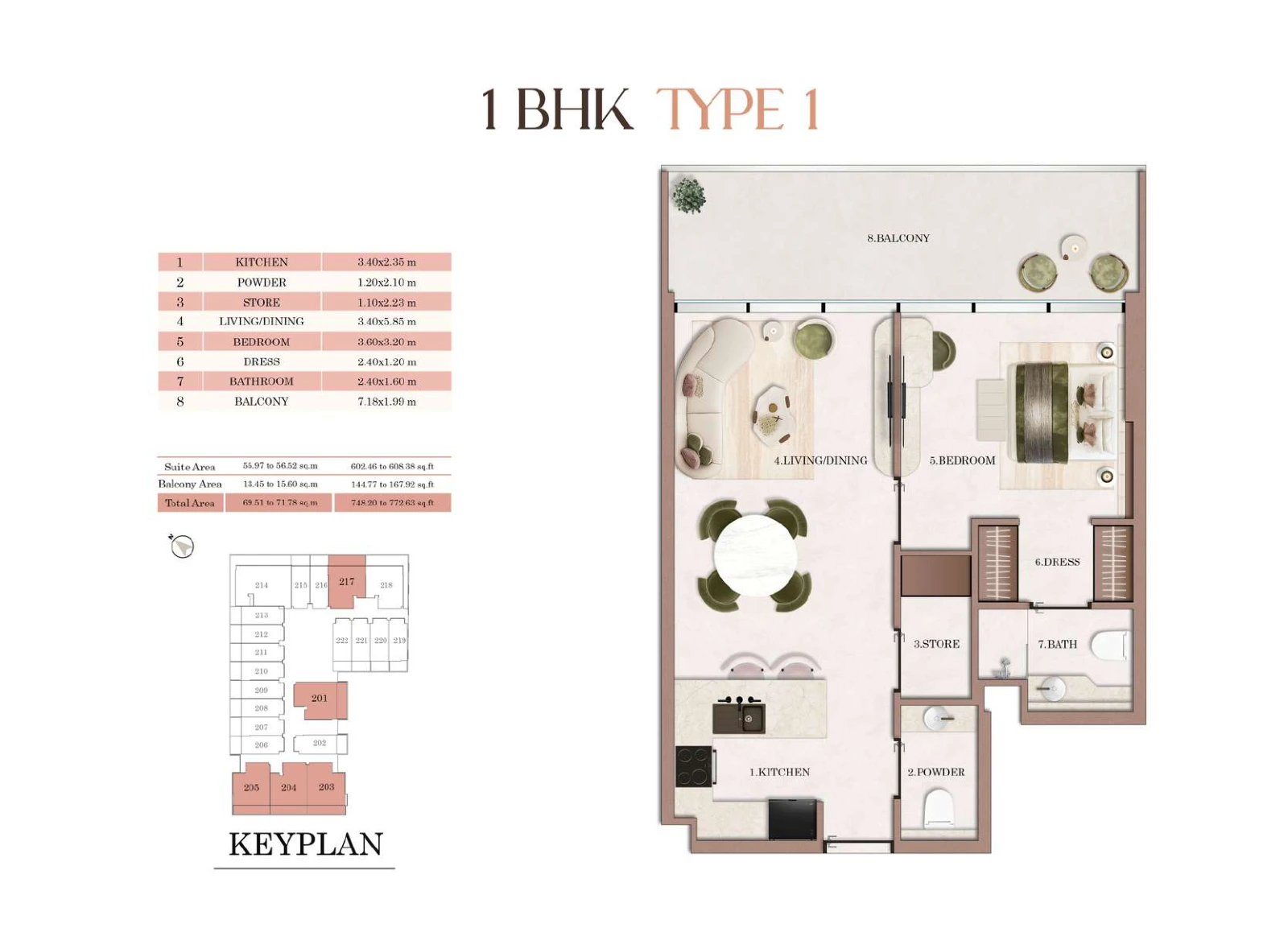 Floor plan for 1 Bedroom - Type 1
