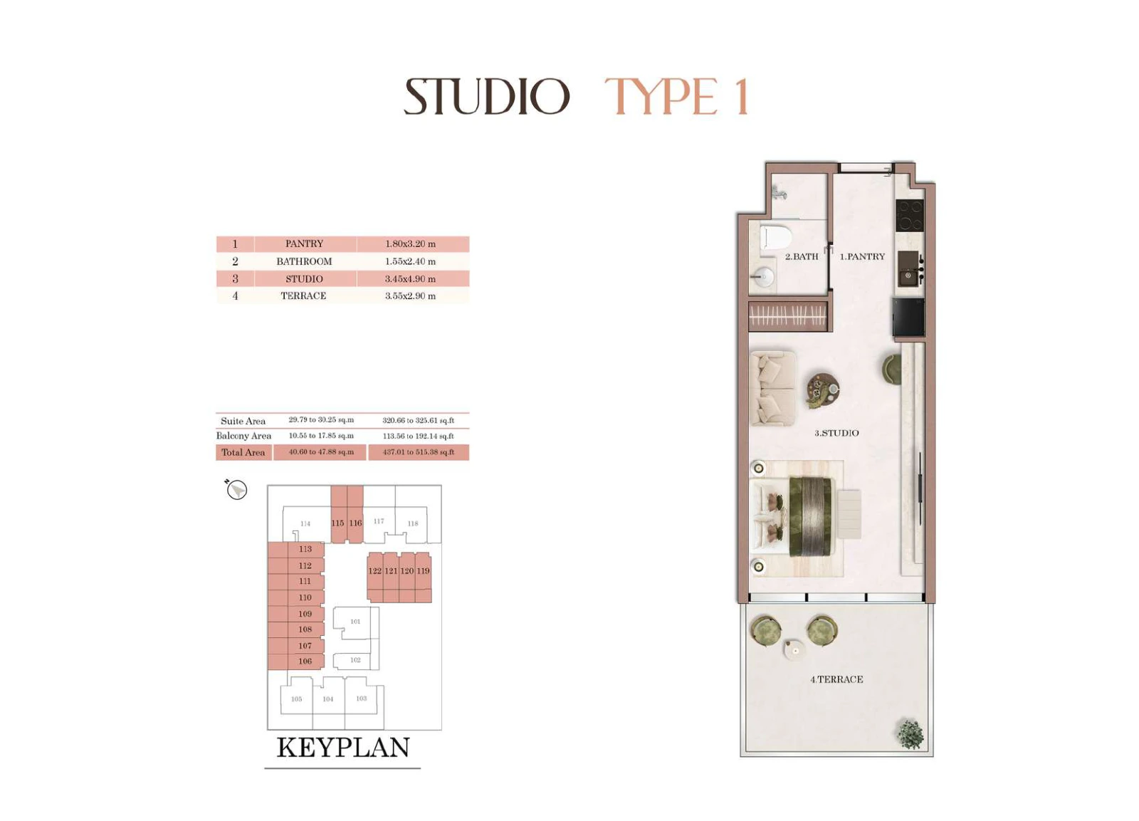 Floor plan for Studio - Type 1