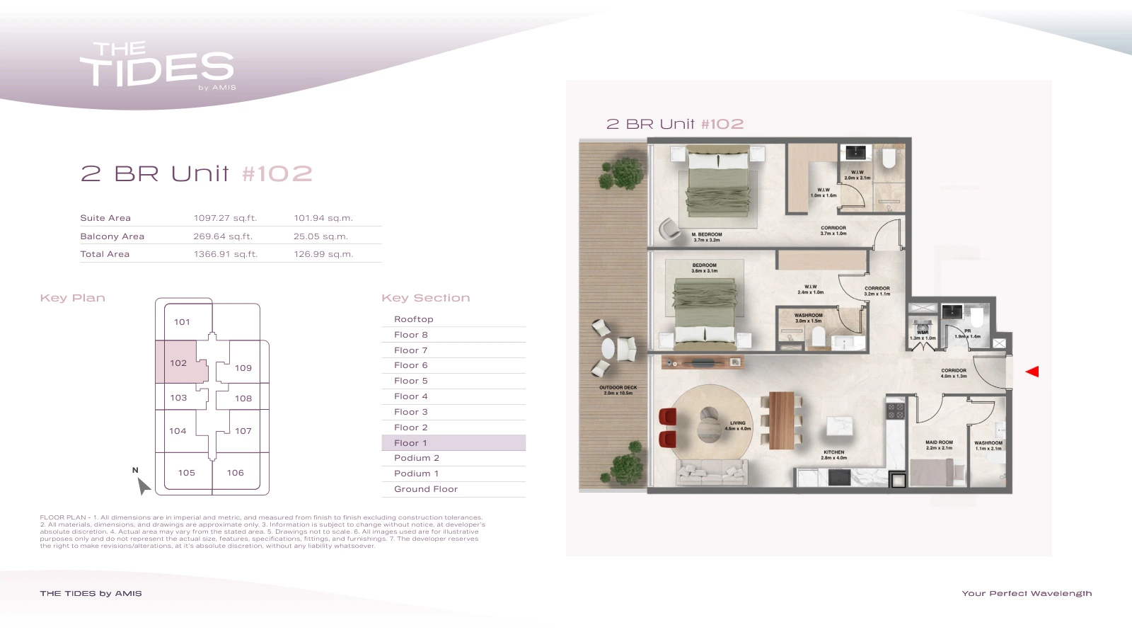 Floor plan for 2 Bedroom Apartment - Unit 102