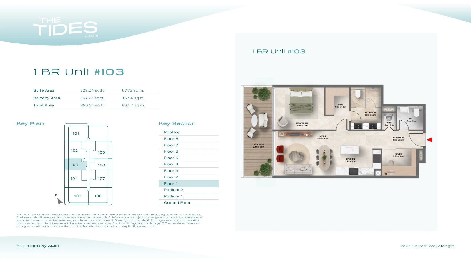 Floor plan for 1 Bedroom Apartment - Unit 103