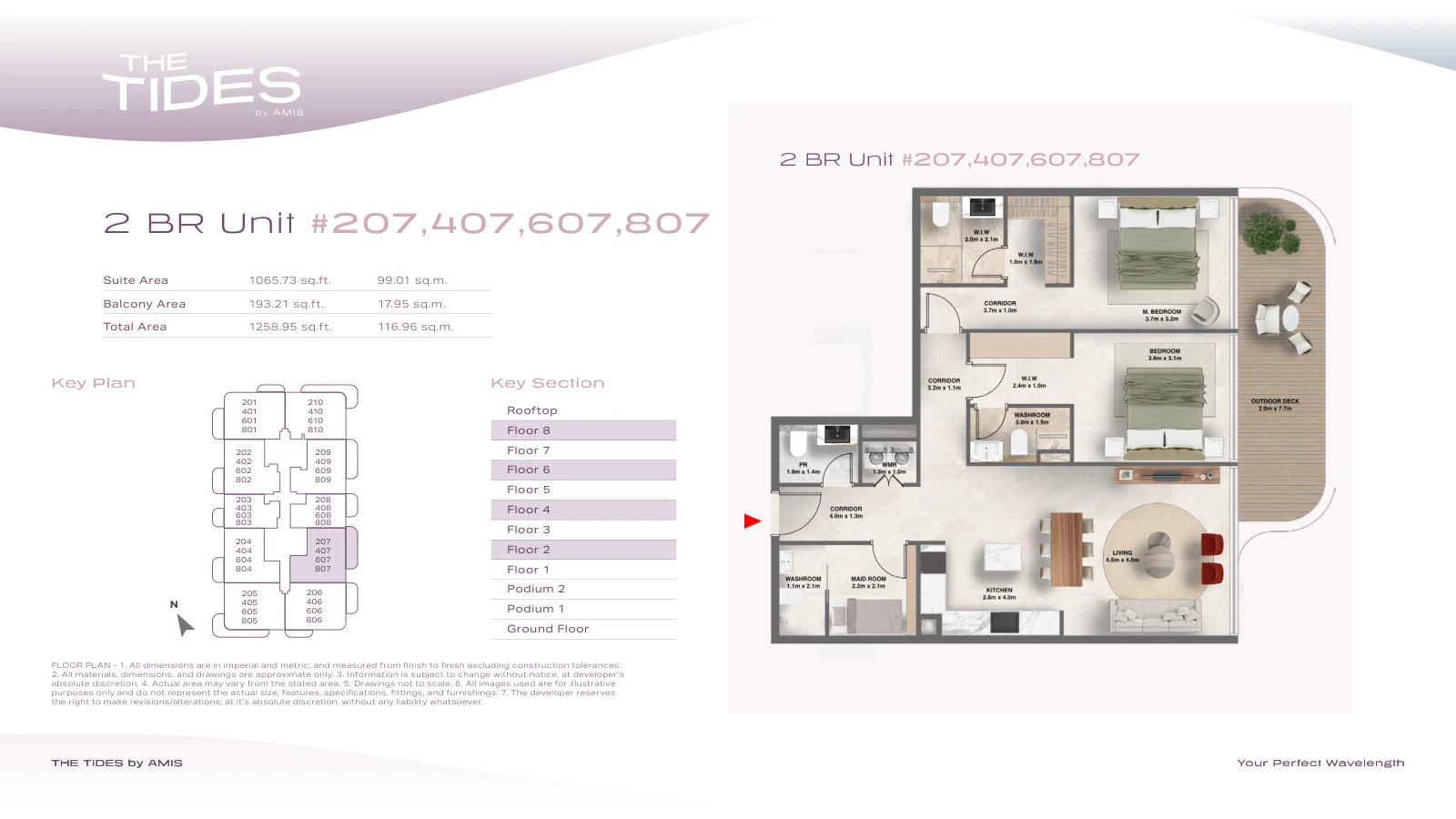 Floor plan for 2 Bedroom Apartment - Units 207, 407, 607, 807