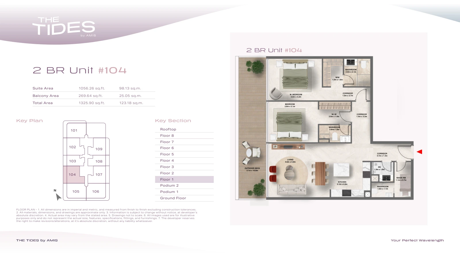Floor plan for 2 Bedroom Apartment - Unit 104