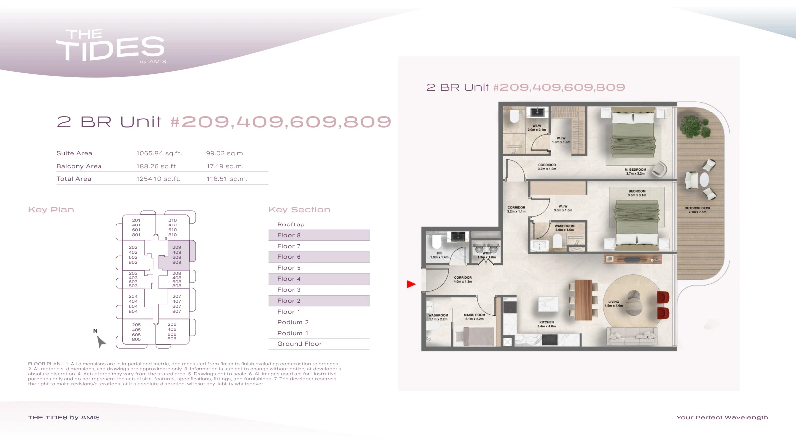 Floor plan for 2 Bedroom Apartment - Units 209, 409, 609, 809