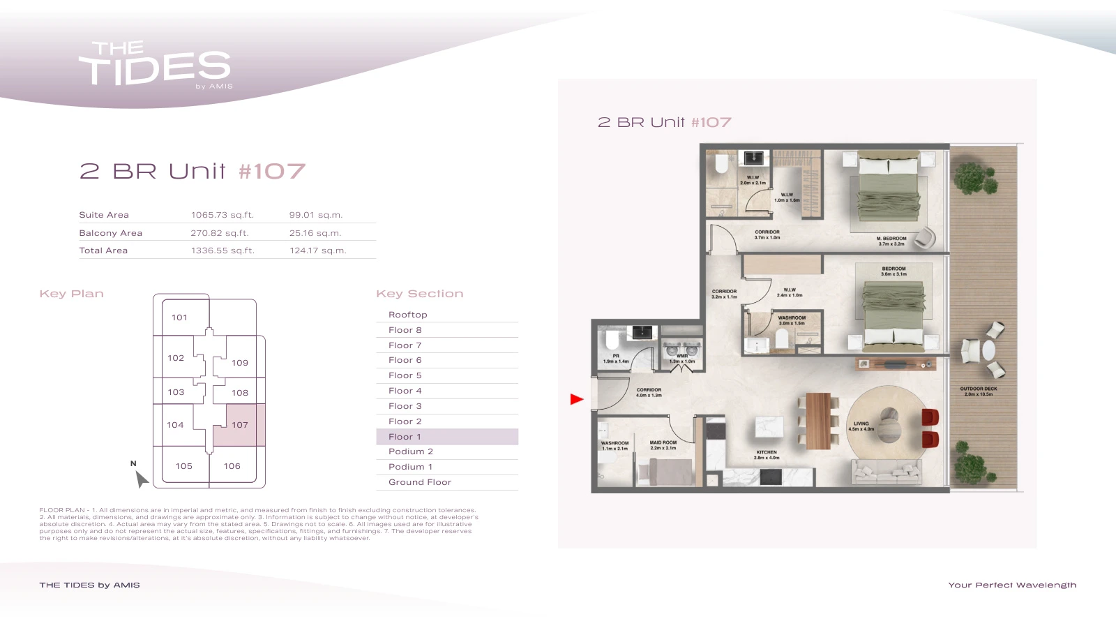 Floor plan for 2 Bedroom Apartment - Unit 107