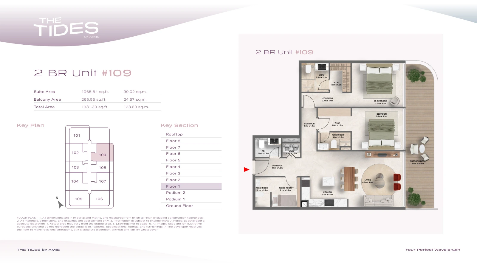 Floor plan for 2 Bedroom Apartment - Unit 109