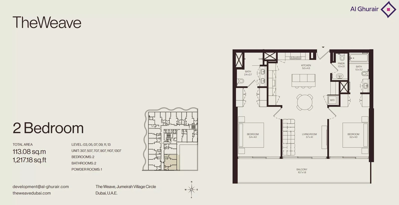 Floor plan for 2 Bedroom Apartment - Type 307-1307