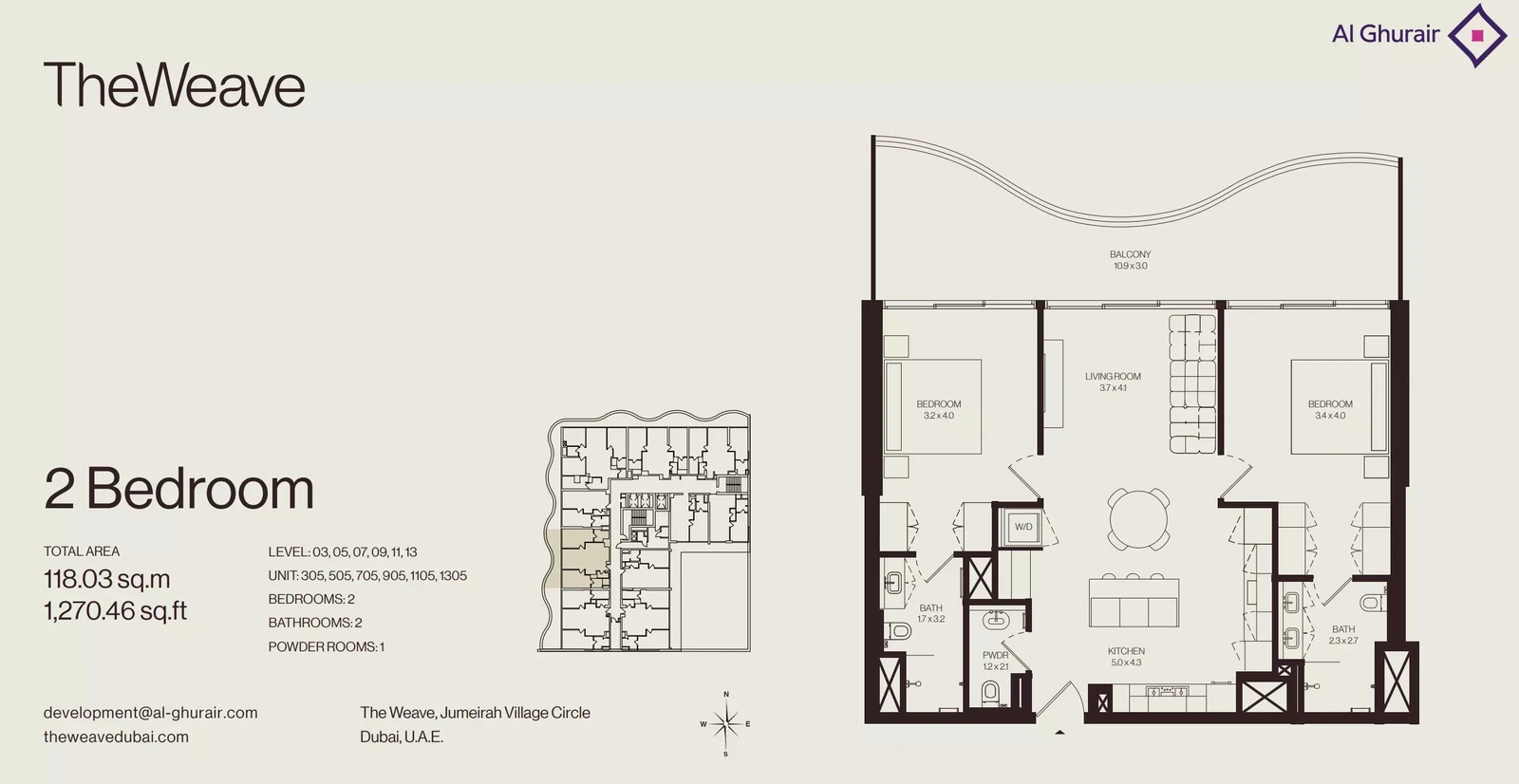 Floor plan for 2 Bedroom Apartment - Type 305-1305