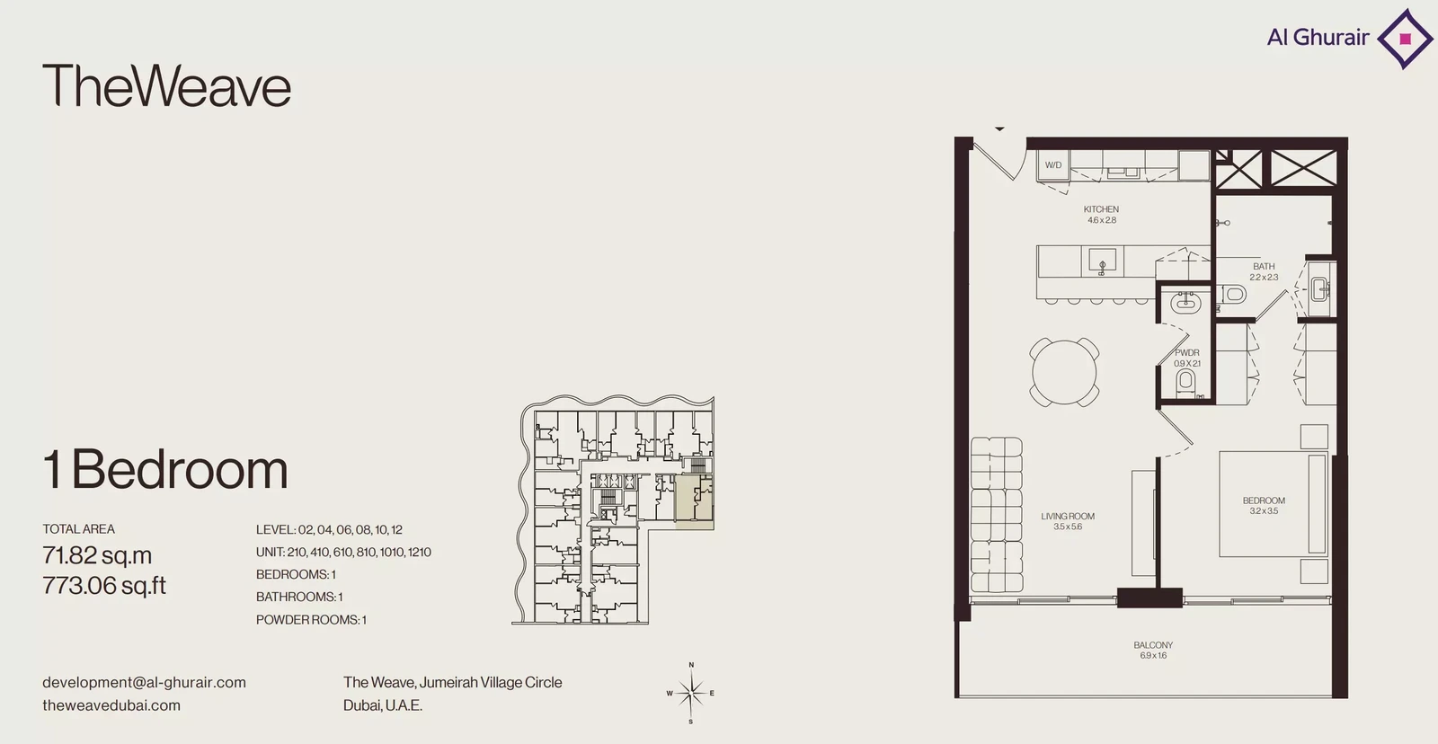 Floor plan for 1 Bedroom Apartment - Type 210-1210