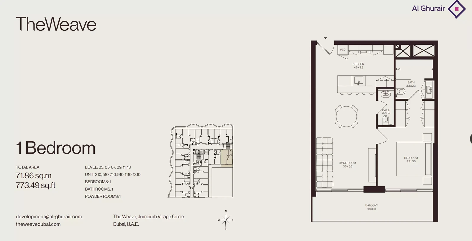 Floor plan for 1 Bedroom Apartment - Type 310-1310