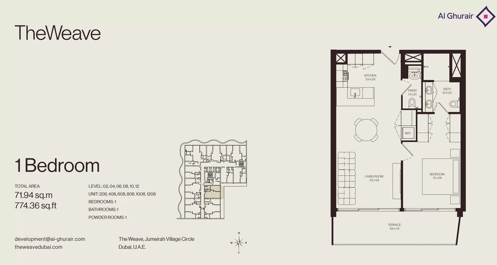 Floor plan for 1 Bedroom Apartment - Type 208-1208