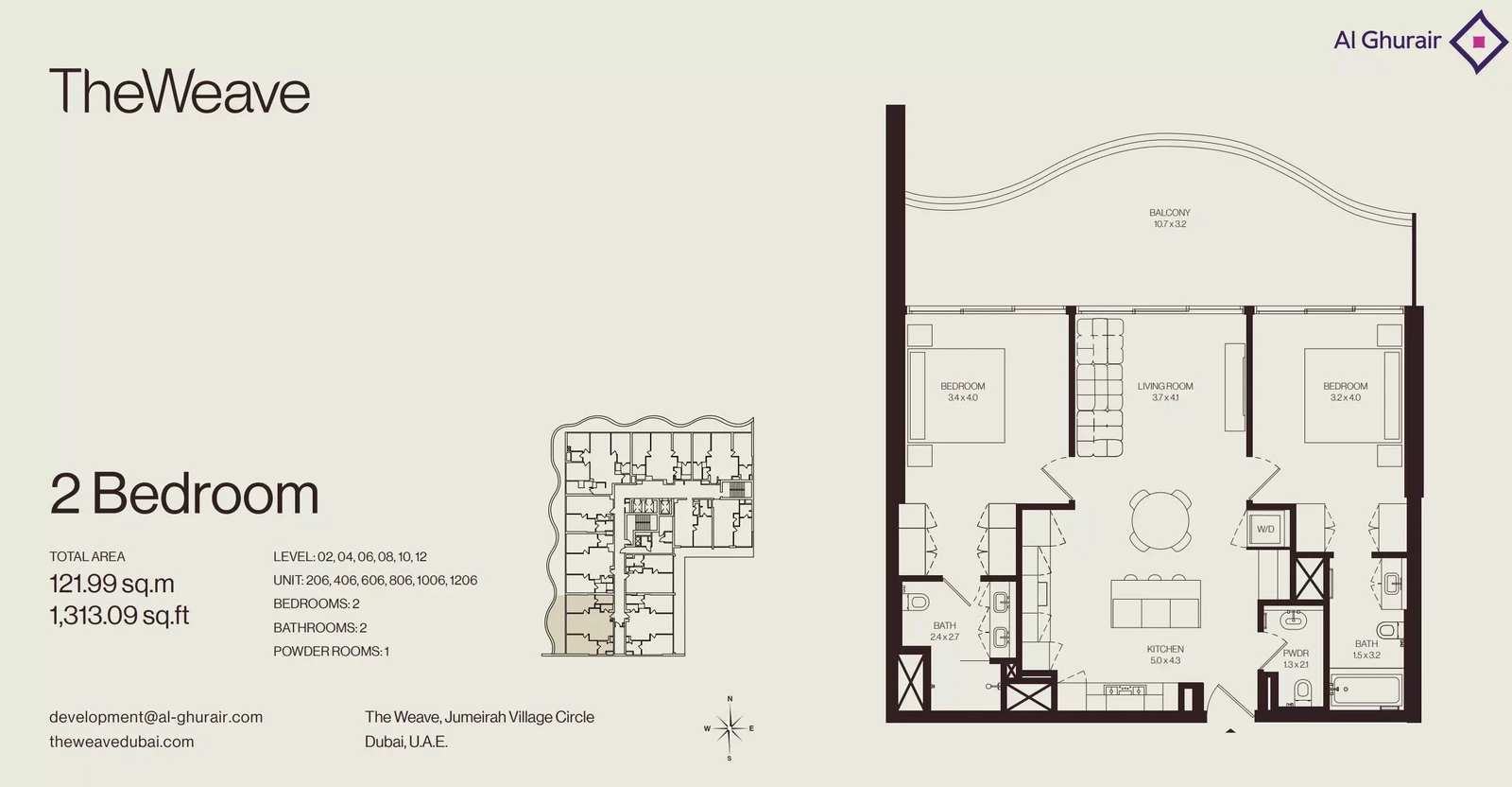 Floor plan for 2 Bedroom Apartment - Type 206-1206