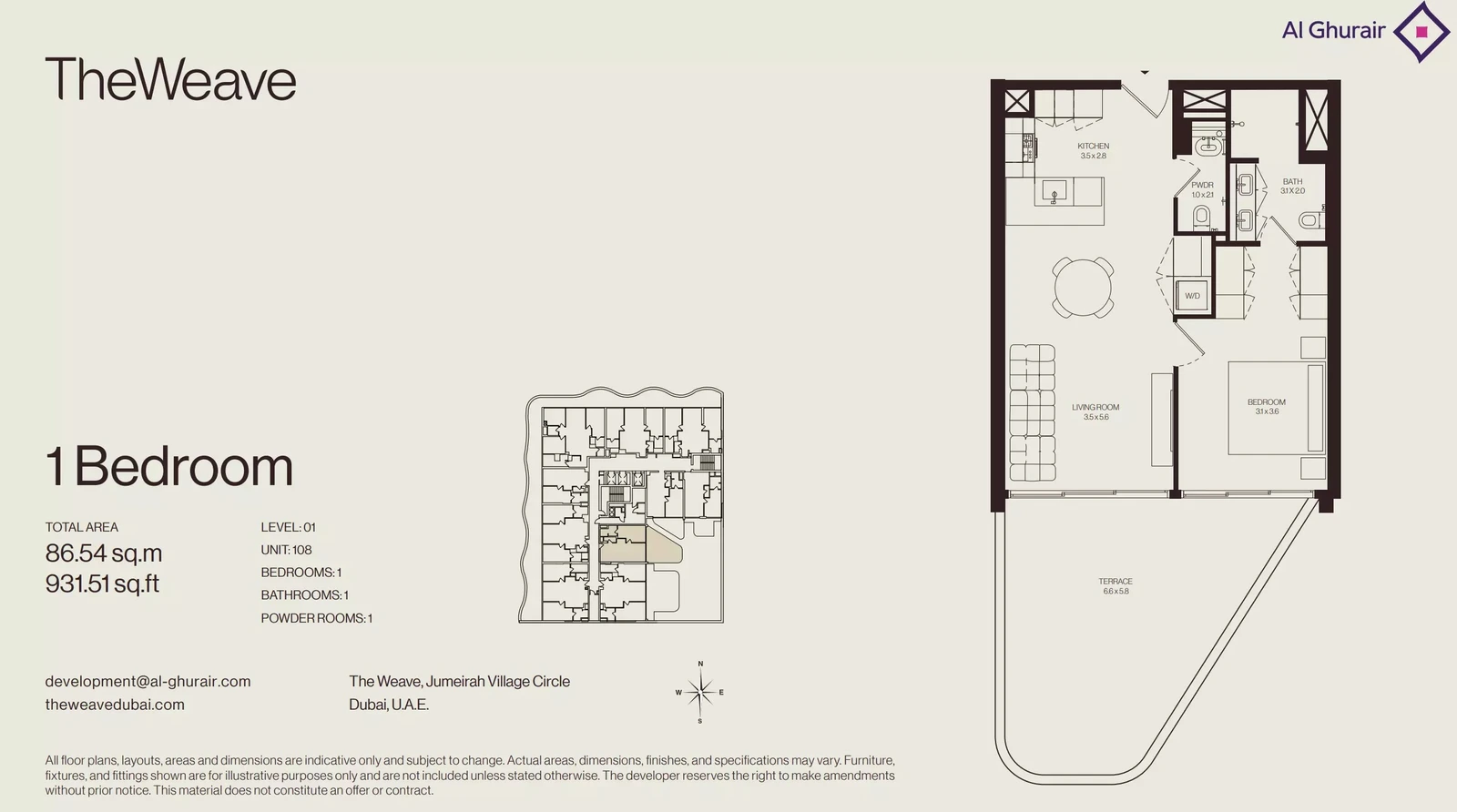 Floor plan for 1 Bedroom Apartment - Type 108