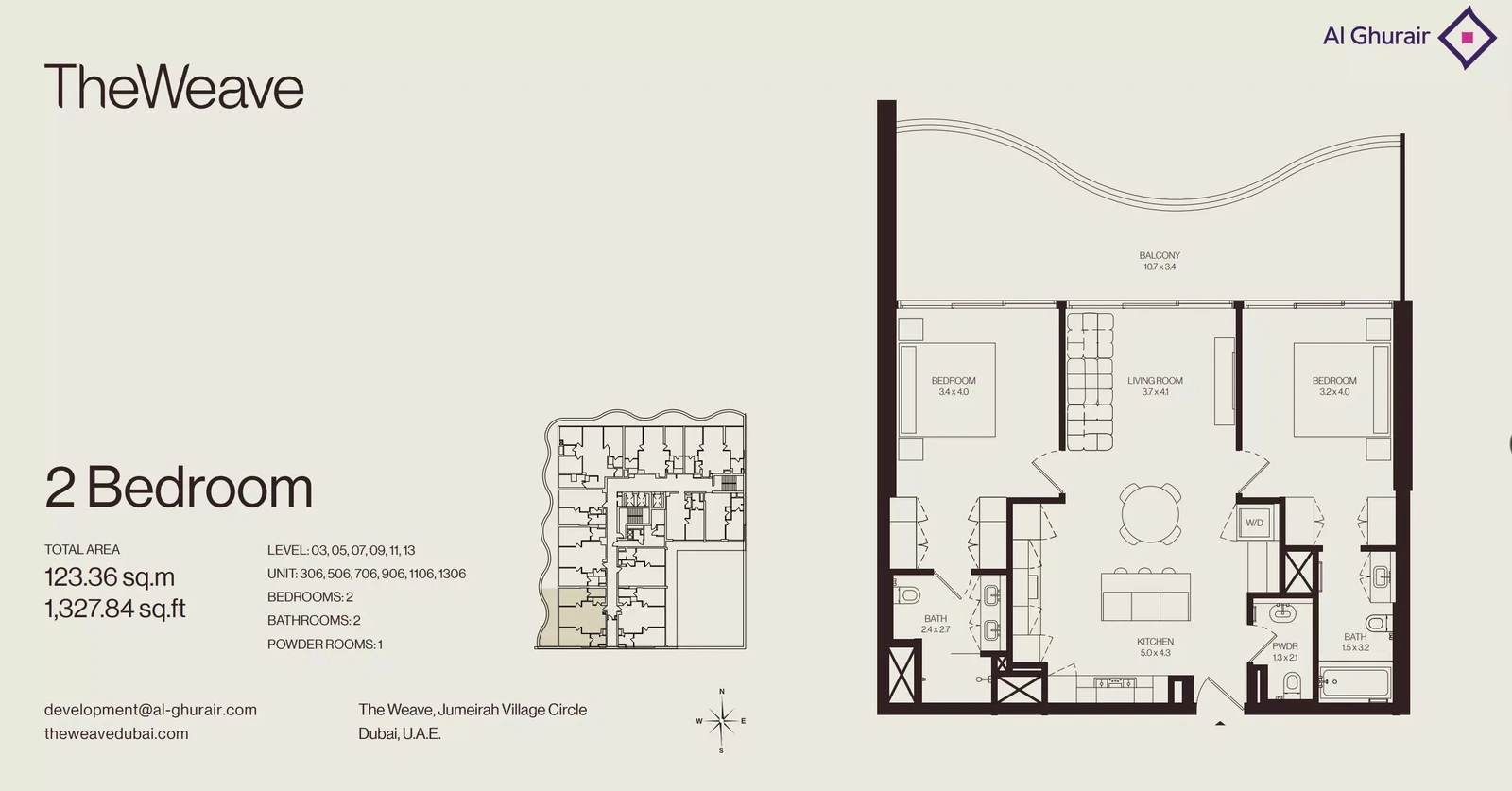 Floor plan for 2 Bedroom Apartment - Type 306-1306