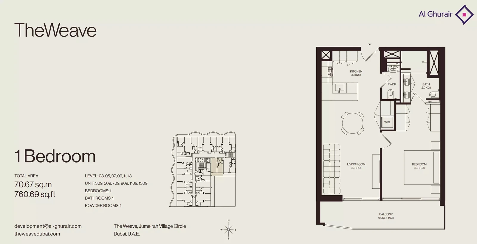 Floor plan for 1 Bedroom Apartment - Type 309-1309